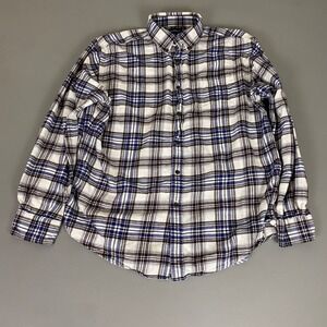 Croft & Barrow Flannel Shirt Men's Size Large Plaid Blue Brown White Long Sleeve
